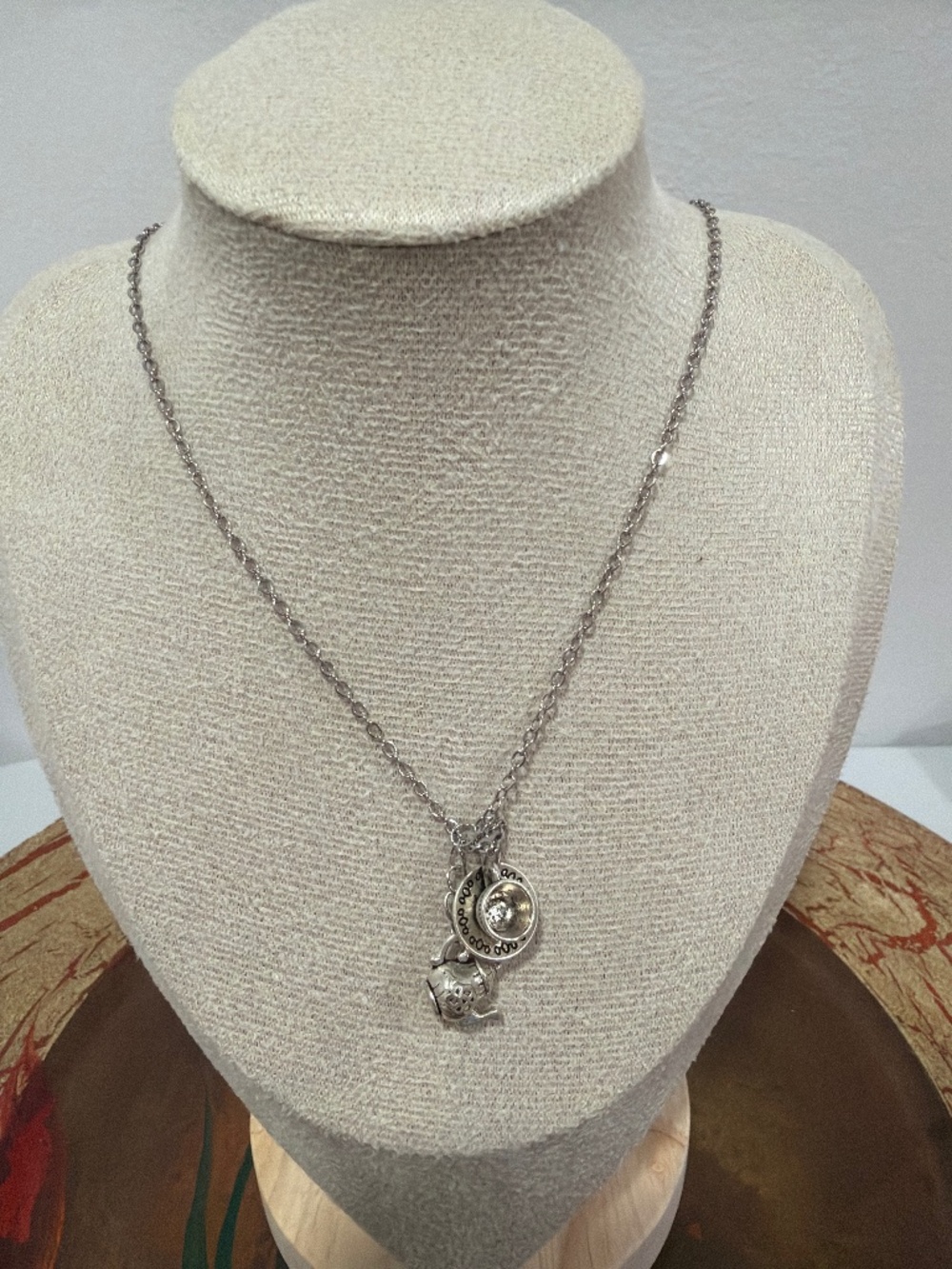 Vintage Bohemian Silver Tone Teacup Teapot Charms Chain Necklace